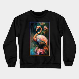 Flamingo Vibrant Tropical Flower Tall Digital Oil Painting Portrait Crewneck Sweatshirt